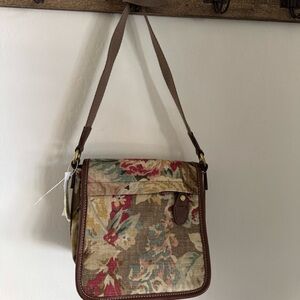 Fossil Floral Canvas Crossbody Bag – Brown & Red – NWT